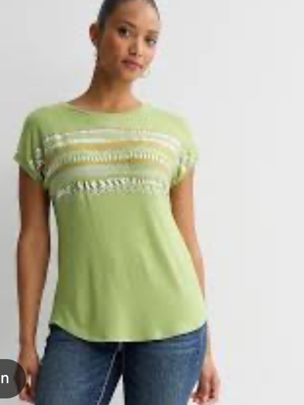 Apt. 9 Olive Green Short Sleeve Top with Metallic Stripe Detail size M
